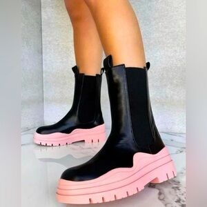 Pink & Black Chelsea Boots NWOT